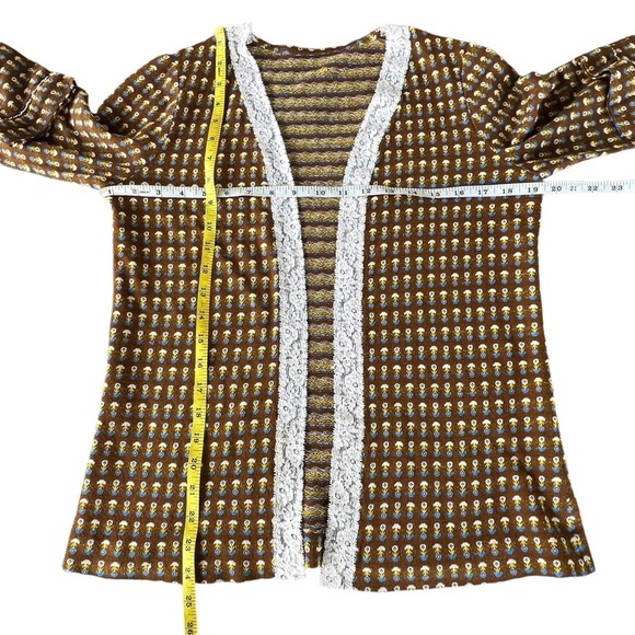 Vintage Retro Floral Open Front Cardigan Handmade Brown Medium 70s Vibes - Picture 5 of 8